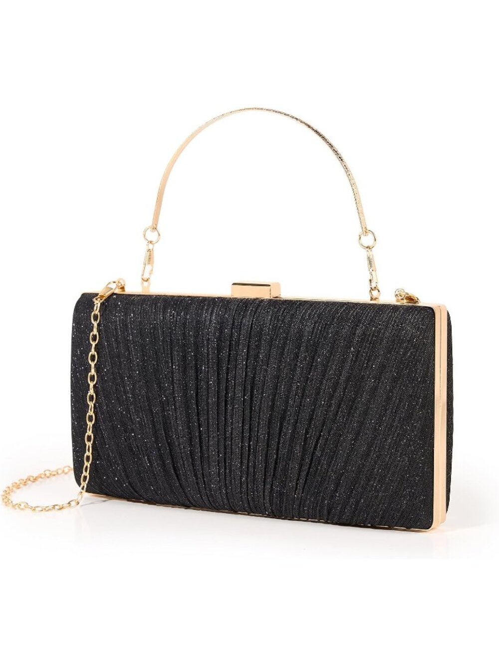 Women's Black Pleated Clutch Purse For Evening Handbag With Chain Prom Wedding